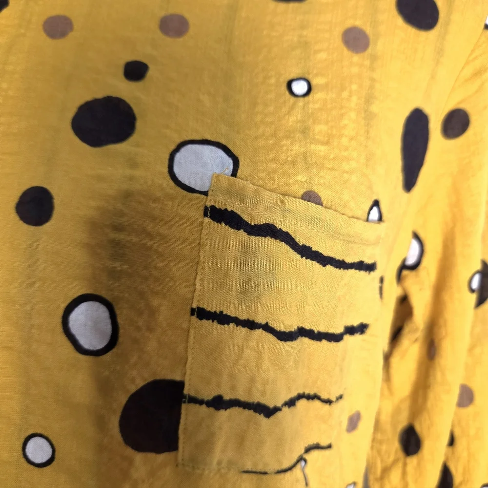 Yellow Long Sleeve Polka Dot & Stripe Midi Dress (fits like M)